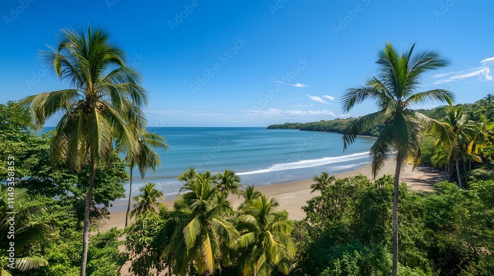 Tropical Beach Scene with Lush Palm Trees and Ocean Tropical Beach Scene with Lush Palm Trees and Ocean