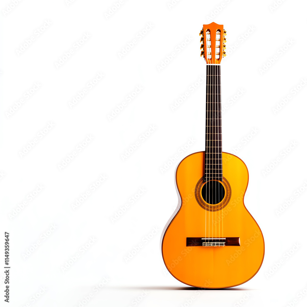 Obraz premium A vibrant acoustic guitar on a plain background, perfect for music-themed projects.