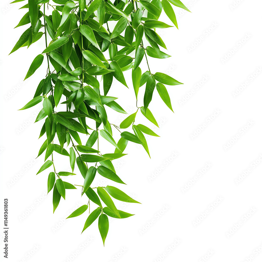 Fototapeta premium A vibrant green plant with long, cascading leaves on a white background.