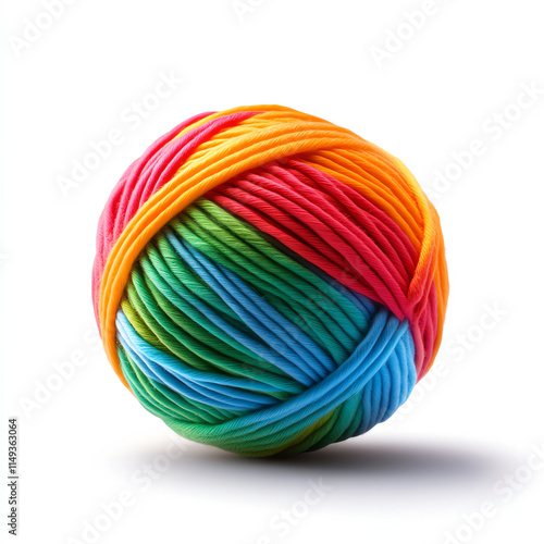 A vibrant rainbow yarn ball, perfect for crafting and creative projects. photo