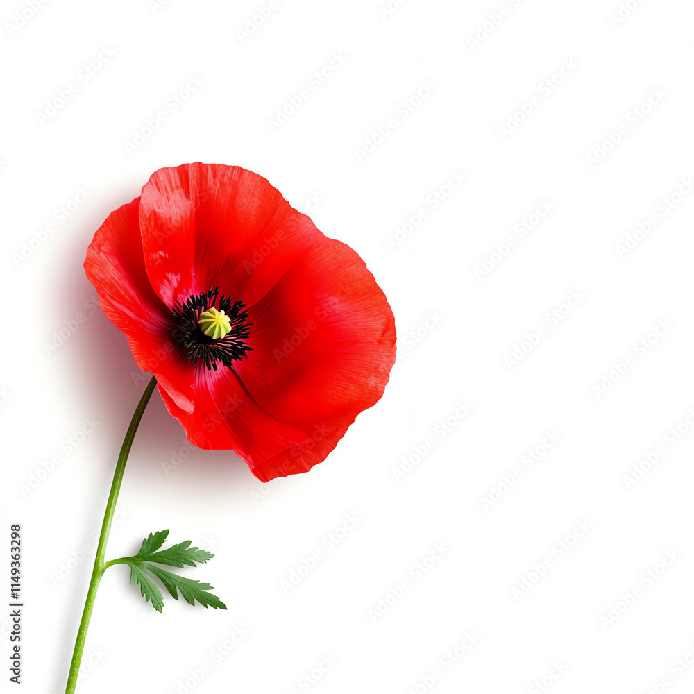 Obraz premium A vibrant red poppy flower stands elegantly against a white background.