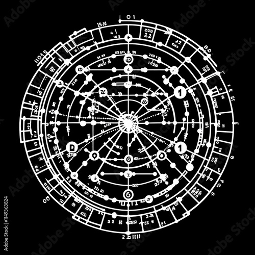 Wallpaper Mural Complex Circular Diagram with Numerical and Symbolic Data Torontodigital.ca
