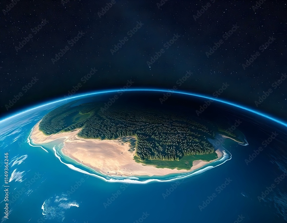 Obraz premium A view of the Earth from space, showing the planet's curved horizon and the night sky with stars in the background