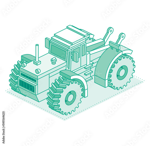 Isometric tractor isolated on white background. Outline object. Large modern agricultural tractor.