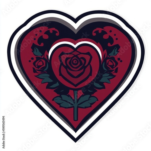 Dark Red Heart with Ornate Rose Tattoo Design photo