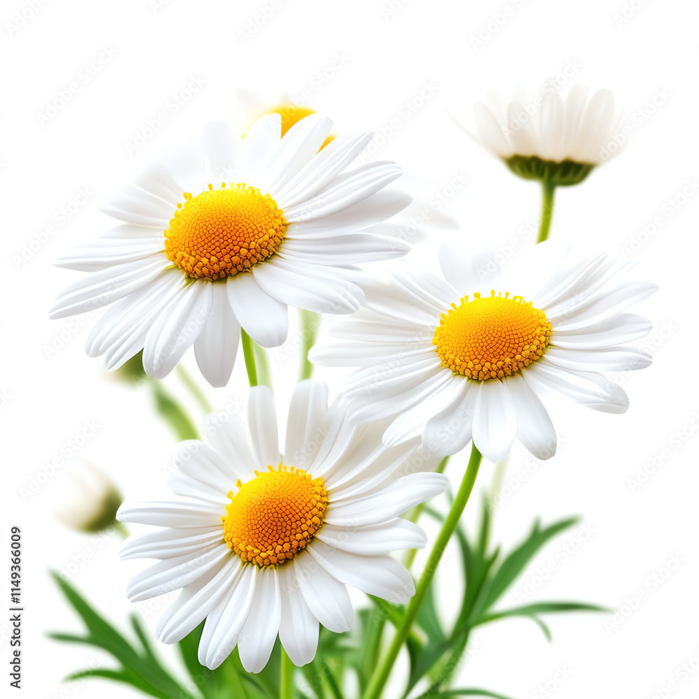 Fototapeta premium Beautiful white daisies with vibrant yellow centers showcasing nature's elegance.