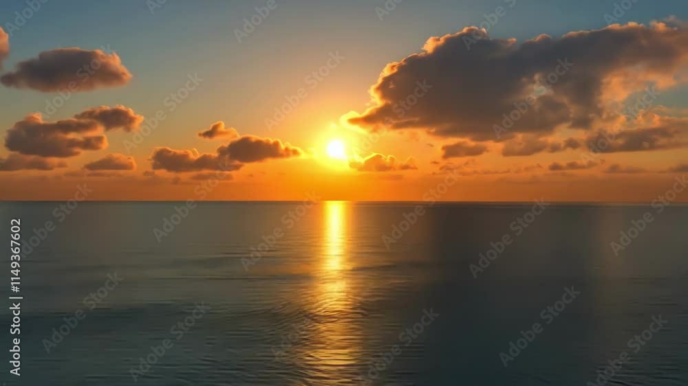 Beautiful sunset over calm ocean waters with soft clouds. Beautiful sunset over calm ocean waters with soft clouds.