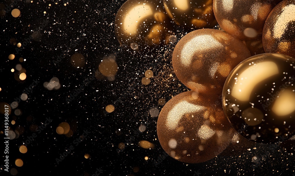 Golden Balloons and Confetti Celebration Banner with Text Space, Grand Festival Design Golden Balloons and Confetti Celebration Banner with Text Space, Grand Festival Design