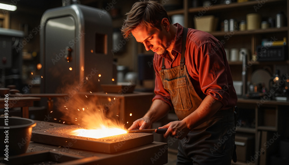 Skilled Blacksmith Forging Metal with Traditional Tools Skilled Blacksmith Forging Metal with Traditional Tools