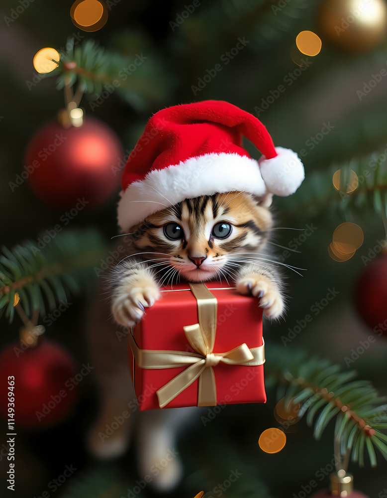 christmas cat and gift christmas cat and gift