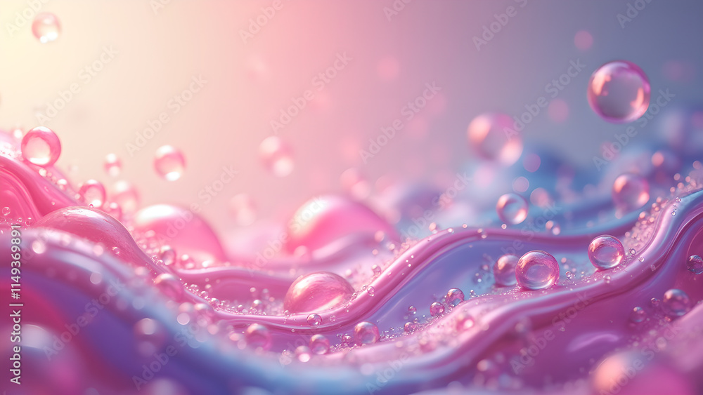 Abstract background with pink and blue liquid waves and bubbles. Concept of beauty, fluidity, and purity. Abstract background with pink and blue liquid waves and bubbles. Concept of beauty, fluidity, and purity.