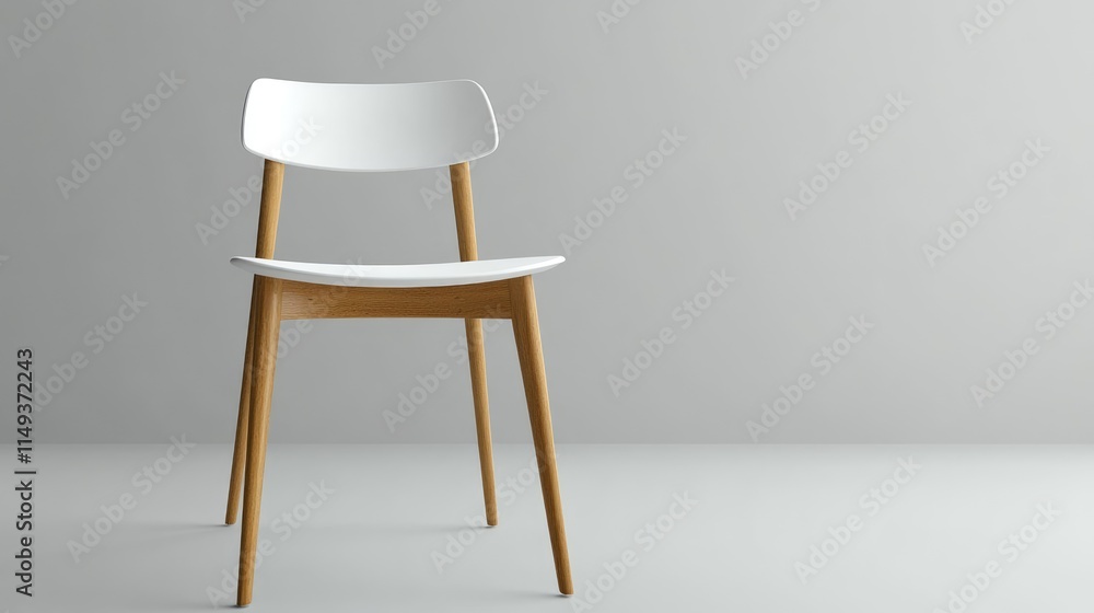 stylish chair with white top and light wooden legs standing on white stylish chair with white top and light wooden legs standing on white