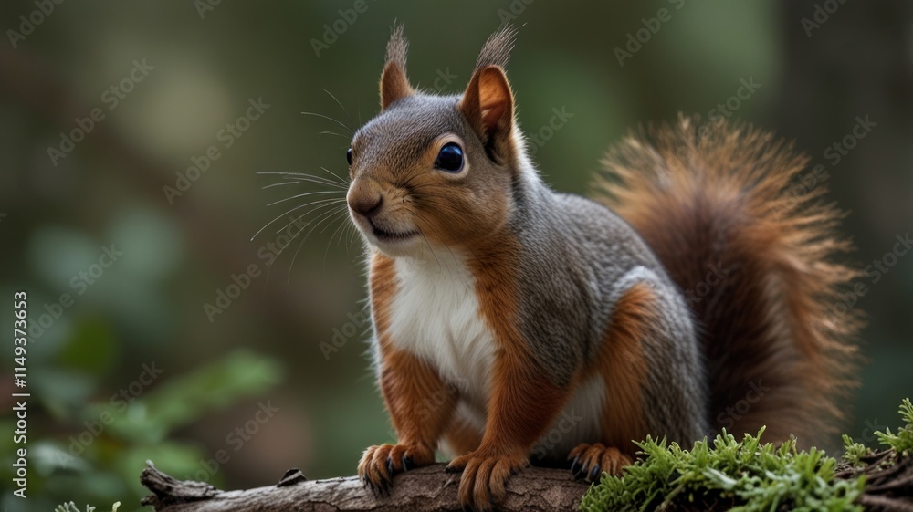 Adorable red squirrel perched on a branch, looking curiously. Adorable red squirrel perched on a branch, looking curiously.