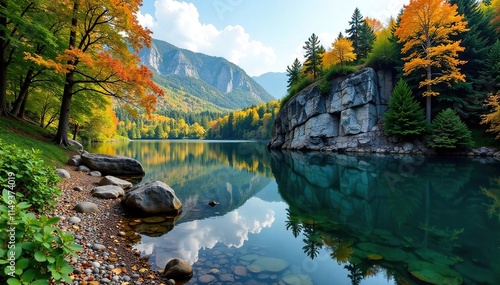 Landscape featuring Agawa Rock and a serene forest atmosphere, agawa rock, natural beauty, ontario photo