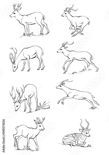 Vintage engrave isolated deer set illustration ink sketch. Wild doe stag background reindeer vector art
 photo