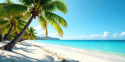 Palm trees on a beautiful beach in Puzol Valencia, green, beachy, coastal photo