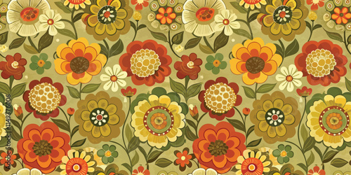 Colorful floral pattern featuring vibrant blooms in warm tones.
