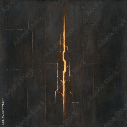 Glowing Rift in Dark Textured Wall Abstract Art