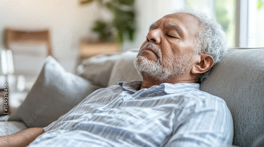 Tired individual resting on couch, reflecting on life's challenges and the need for relaxation and rejuvenation Tired individual resting on couch, reflecting on life's challenges and the need for relaxation and rejuvenation