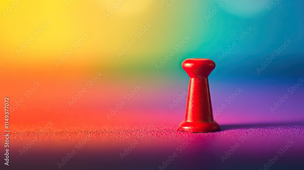 A red pushpin inserted into a foam board, with a vibrant color gradient background. A red pushpin inserted into a foam board, with a vibrant color gradient background.