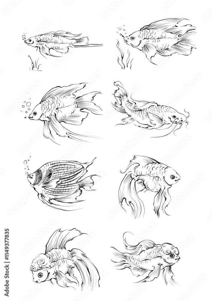 Obraz premium set of hand drawn fish