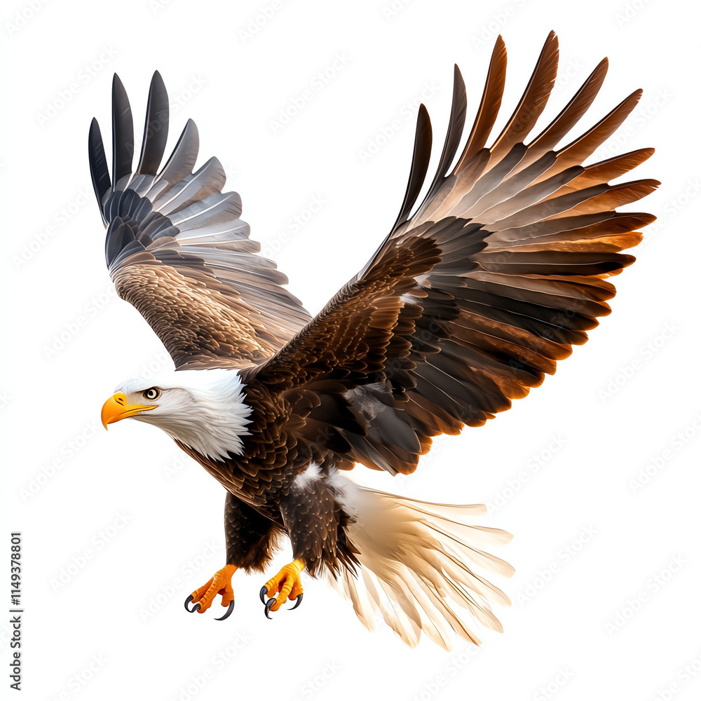 Obraz premium Majestic eagle soaring gracefully in the sky with outstretched wings.