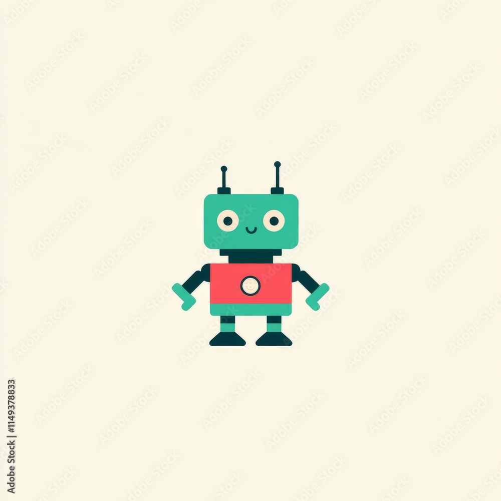 Fototapeta premium Happy Little Robot Character Design Illustration