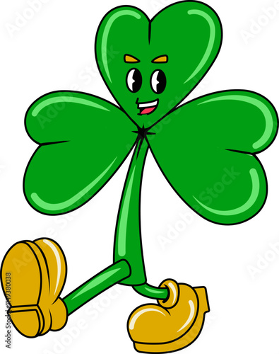 Saint Patrick's Day Clover Leaf Cartoon Character in Retro Illustration