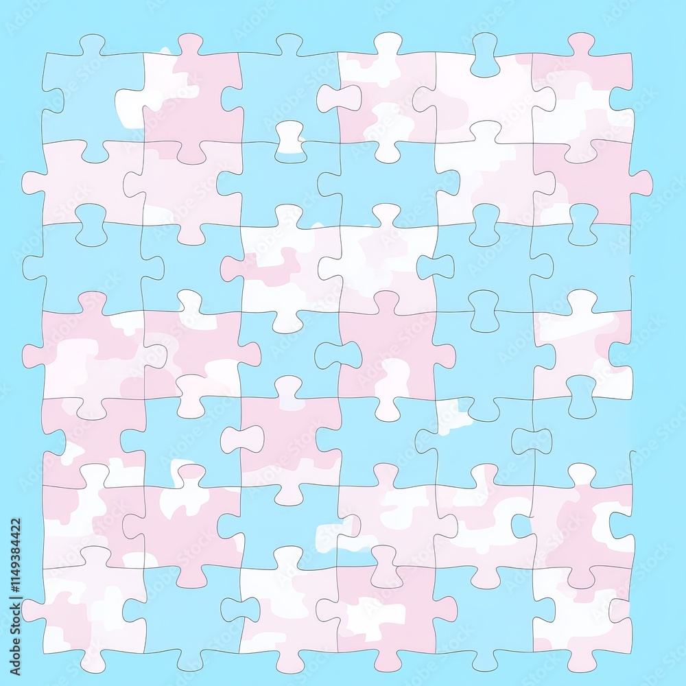 Pastel Pink and Blue Jigsaw Puzzle Pattern Pastel Pink and Blue Jigsaw Puzzle Pattern