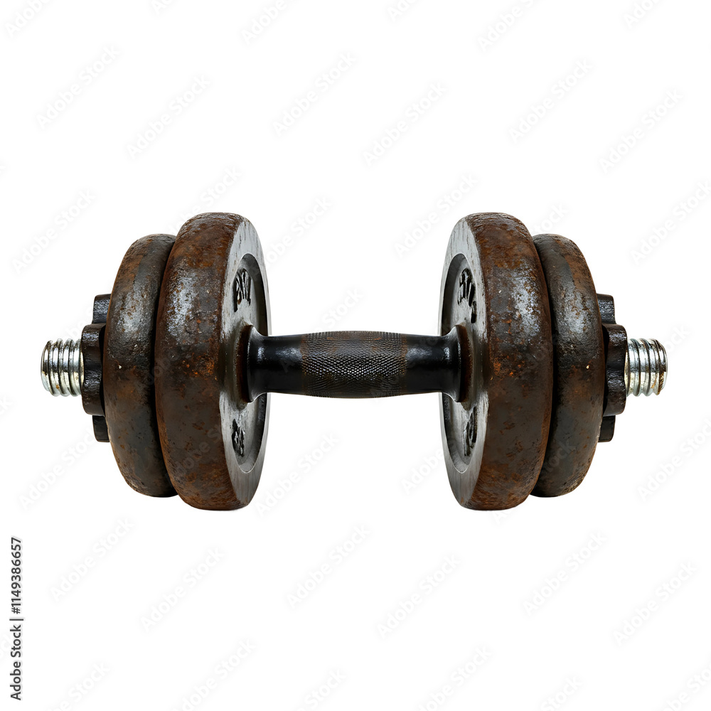 Fototapeta premium Rusty Metal Dumbbell Design With Transparent Background 