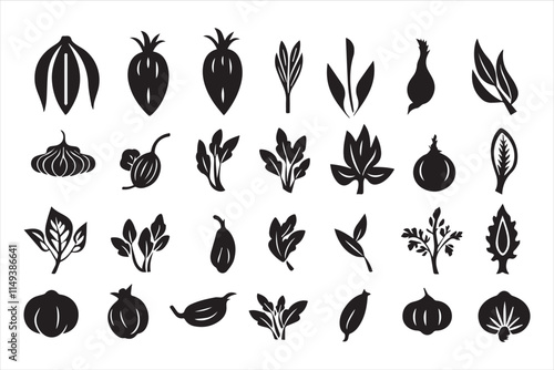 Hand drawn vector drawing Herbs and spices icon set Black and White sketch transparent background