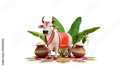 Pongal Celebration Cow Design Transparent Background
