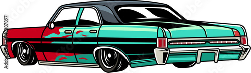 Retro American Muscle Car Cartoon Illustration
