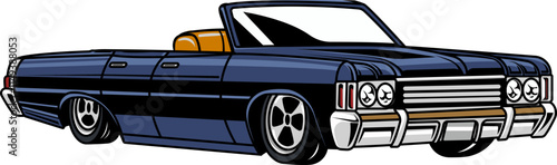 American Blue Muscle Car Cartoon Illustration