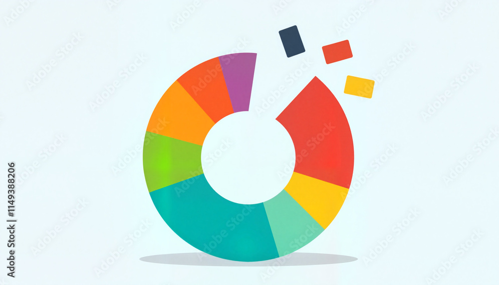 Obraz premium Colorful segmented pie chart with floating blocks