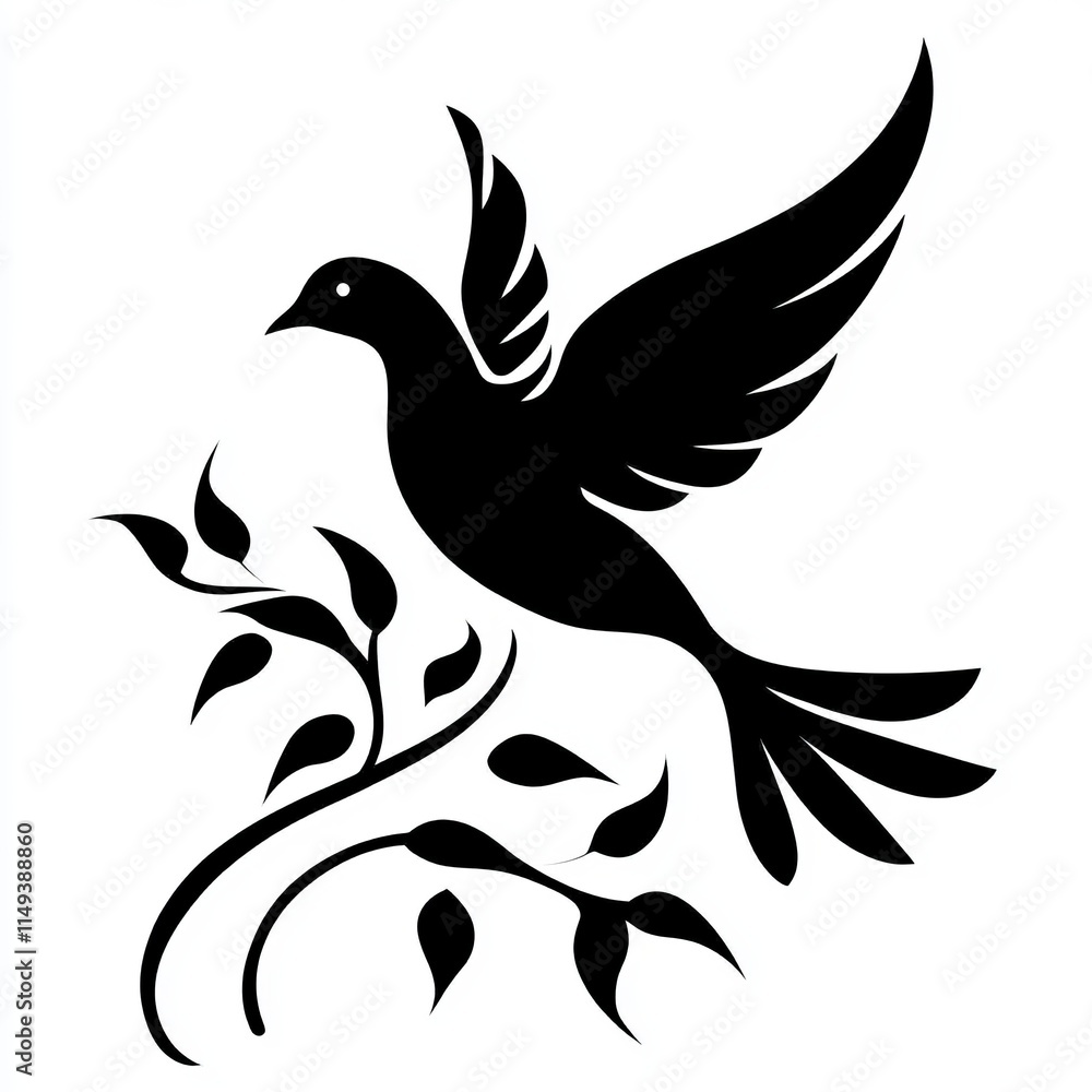 Fototapeta premium Silhouette of a Dove Descending on a Branch of Olive