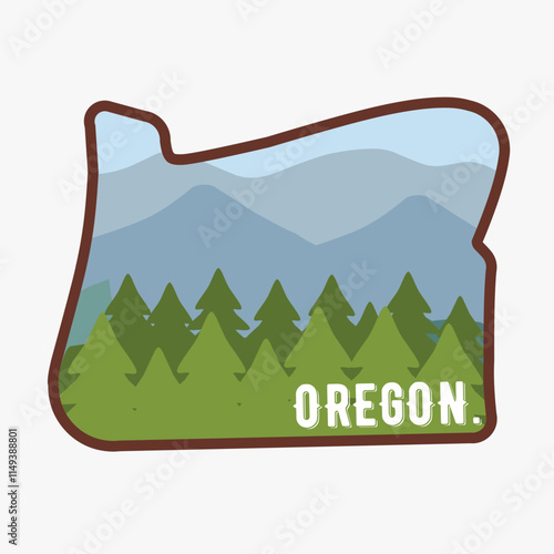 Oregon map with Forest and Mountain Scenery Perfect for Print, Apparel, etc