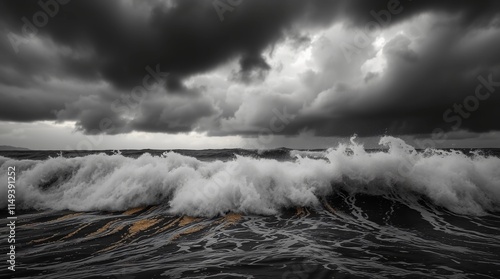 Storm Clouds Over the Sea, Dramatic Stormy Sea, Abstract Stormy Seascape, Stormy Sea Background for Design