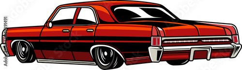 American Red Muscle Car Cartoon Illustration
