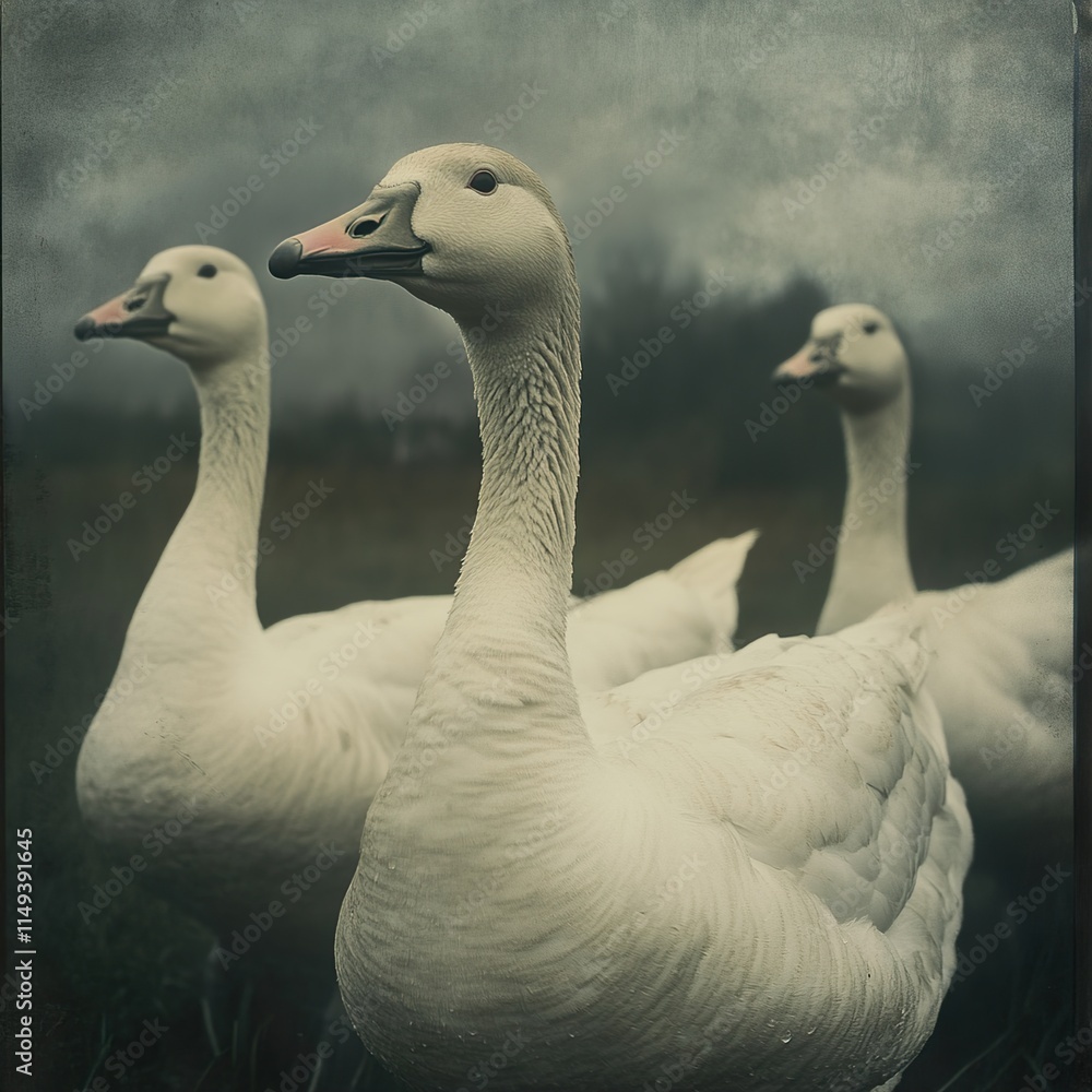 Three Majestic Geese in Moody Nature Photography Three Majestic Geese in Moody Nature Photography
