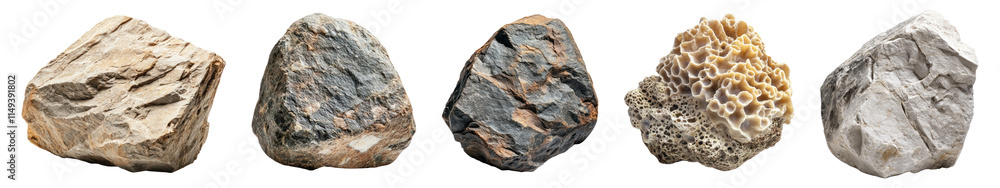 Obraz premium PNG Diverse textured natural rocks, isolated element set, transparent background