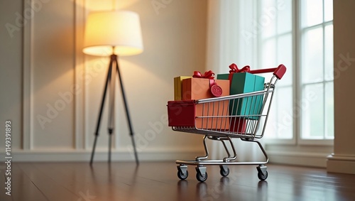 Shopping Cart with Gift Boxes, Gift Shopping, Festive Shopping, The Gift of Giving