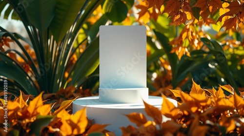 Billboard in the Garden, Product Display Mockup in Tropical Setting, Minimalist Product Display on Tropical Background, Nature Inspired Product Showcase