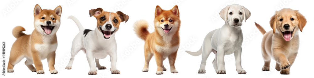 Obraz premium PNG Adorable puppies posing happily, isolated element set, transparent background