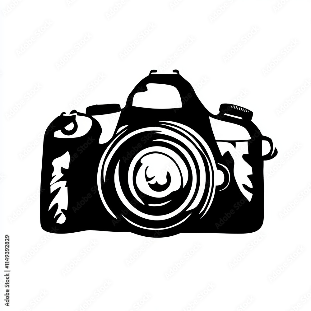 Stylish Black and White DSLR Camera Graphic Design