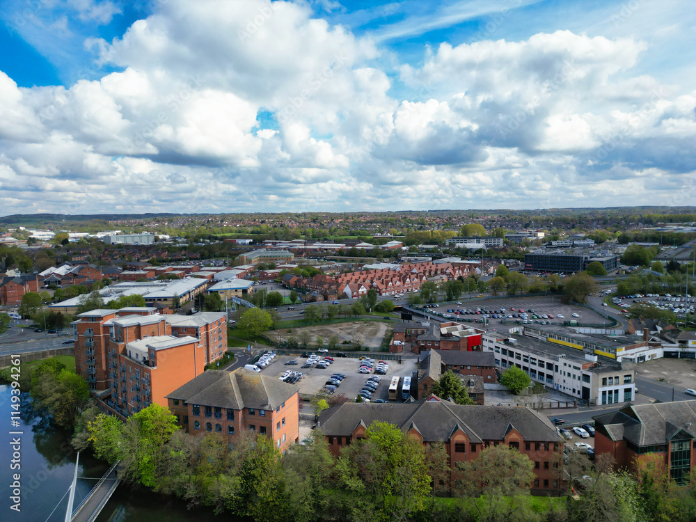Fototapeta premium An Aerial View of Downtown and Central Derby City Centre of Midlands England, Great Britain