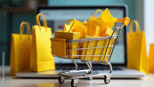 Shopping Cart in a Supermarket, Online Shopping Concept, Easy and Convenient Online Shopping, Growing E-commerce Industry