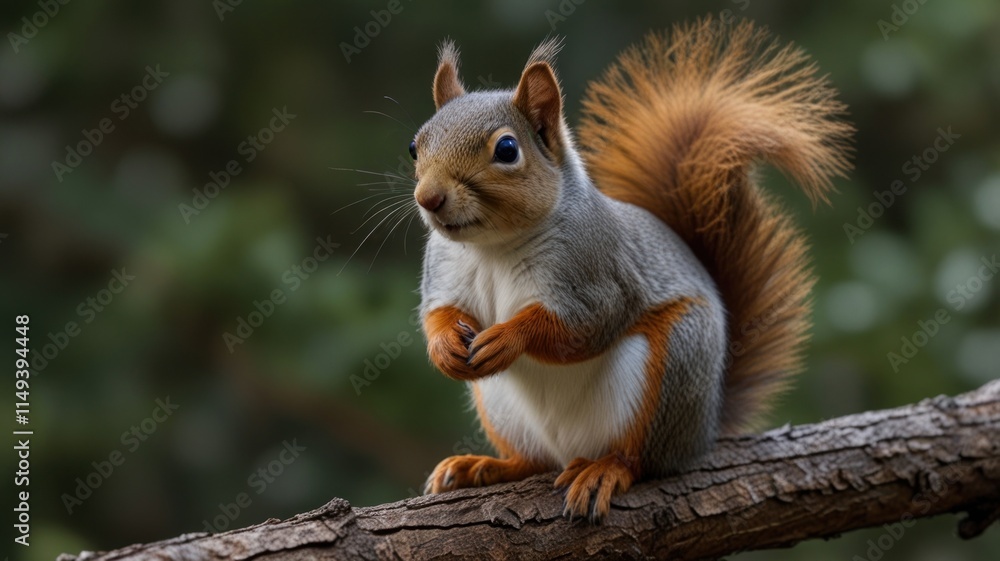 Adorable red squirrel sitting on a branch. Adorable red squirrel sitting on a branch.