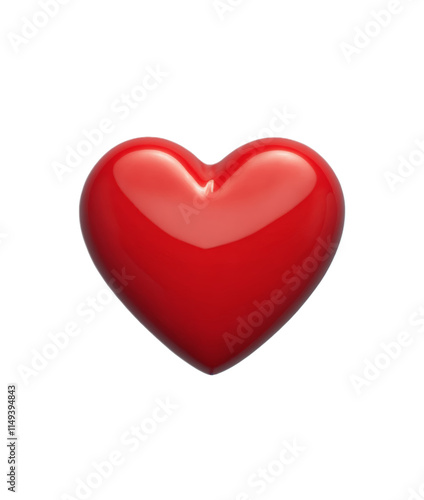 A glossy red heart-shaped object with a smooth surface, isolated on a white background. Perfect as a symbol of love, romance, and affection for Valentine's Day, weddings, and romantic designs.