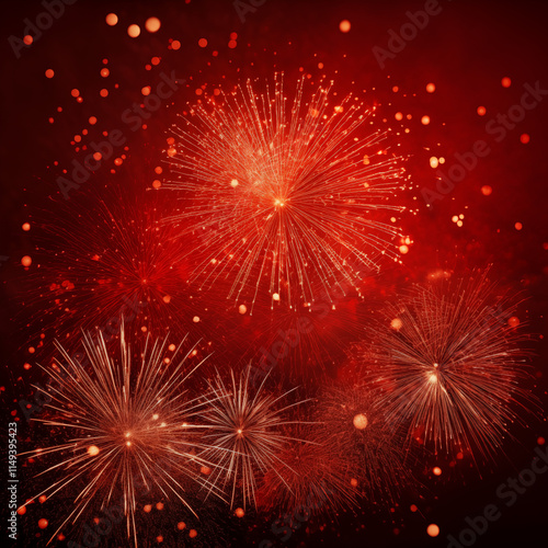Abstract fireworks background image. Dark background. Red glitter background with fireworks. christmas eve, new years and 4th of july holiday concept.